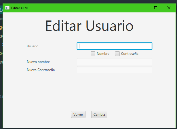 Pantalla de edición de un curso básico en JavaFX.