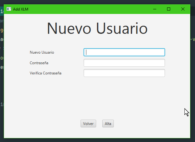 Pantalla para crear un nuevo curso básico en JavaFX.