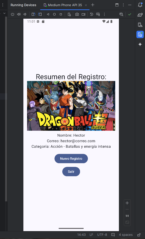 Vista de la ventana del tipo de anime seleccionado con el resultado.
