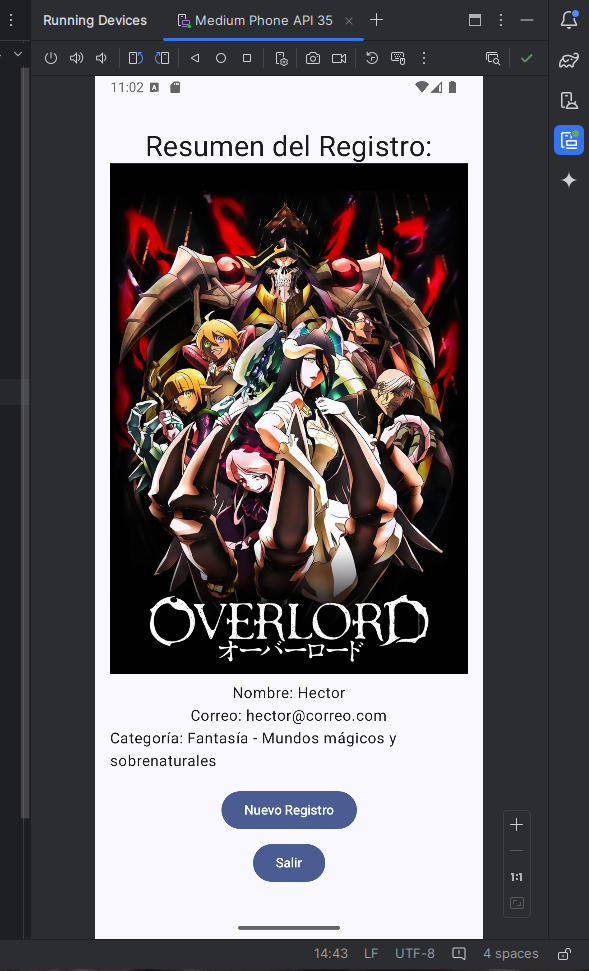 Vista de la ventana del tipo de anime seleccionado con el resultado.