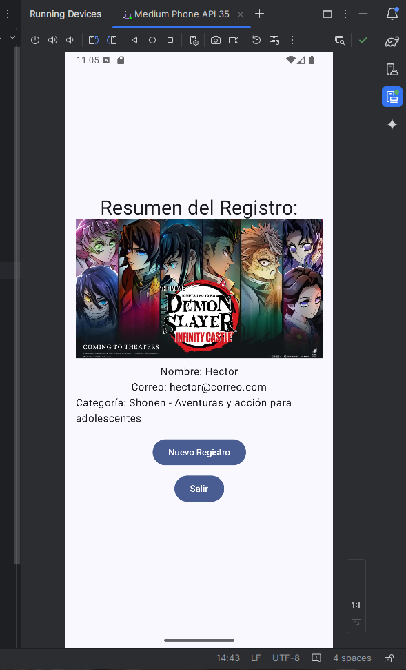 Vista de la ventana del tipo de anime seleccionado con el resultado.