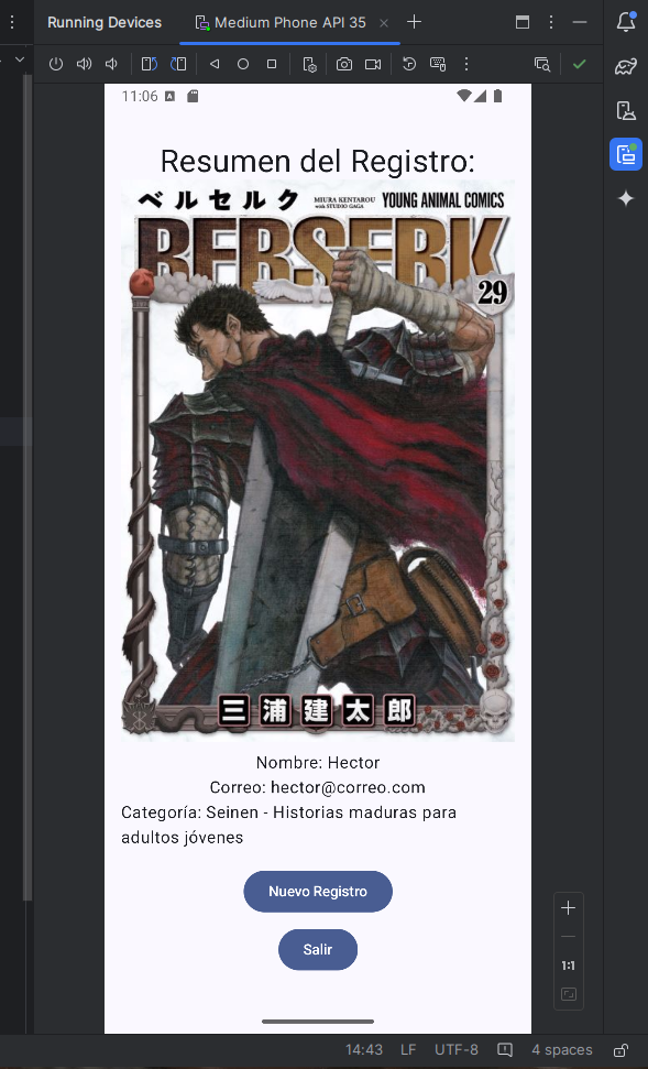 Vista de la ventana del tipo de anime seleccionado con el resultado.