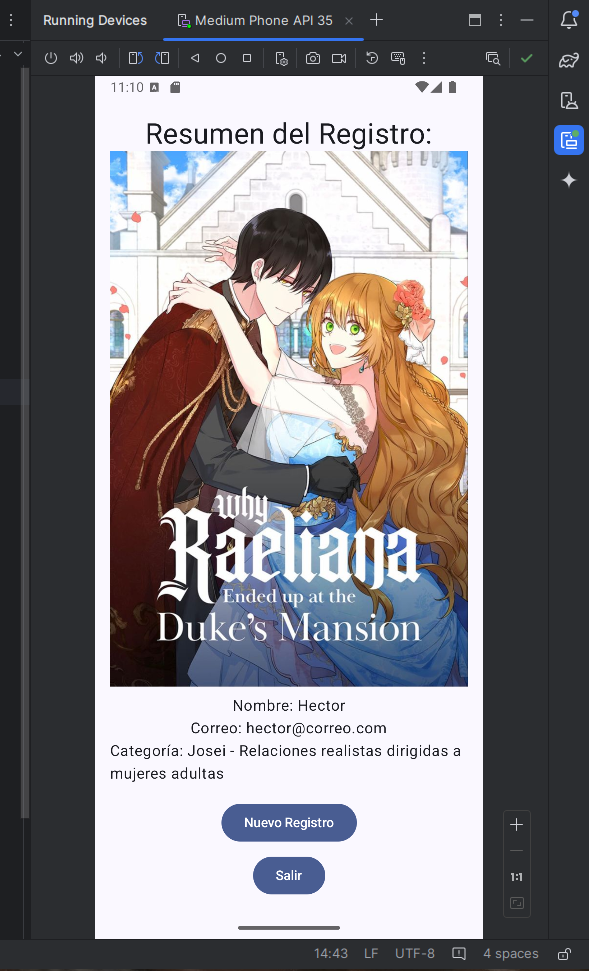 Vista de la ventana del tipo de anime seleccionado con el resultado.