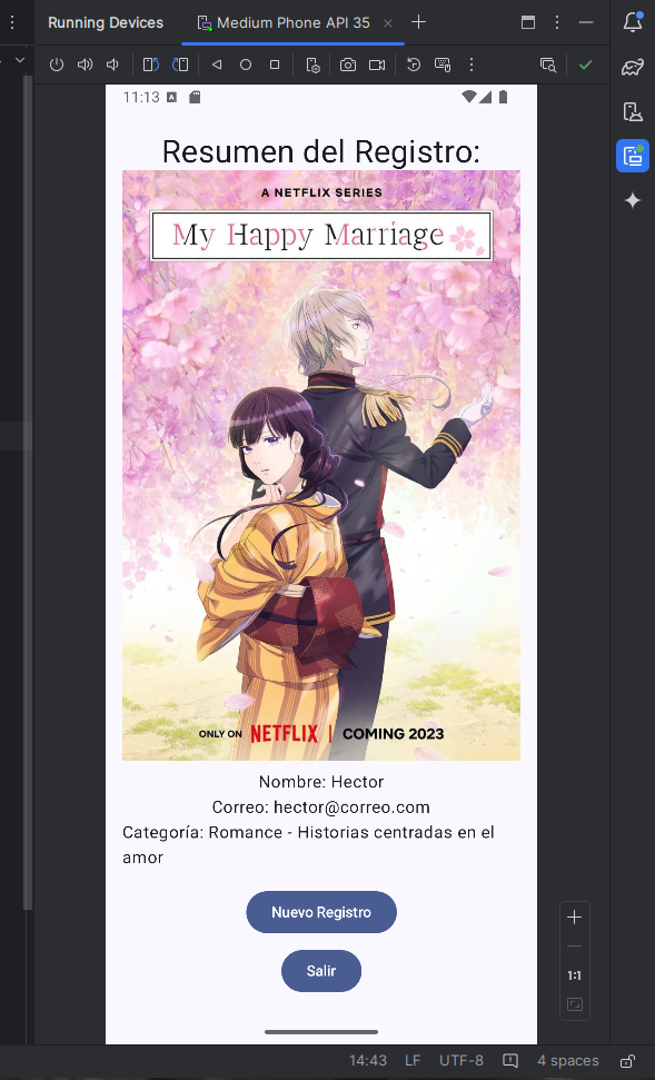 Vista de la ventana del tipo de anime seleccionado con el resultado.