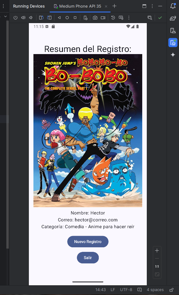 Vista de la ventana del tipo de anime seleccionado con el resultado.