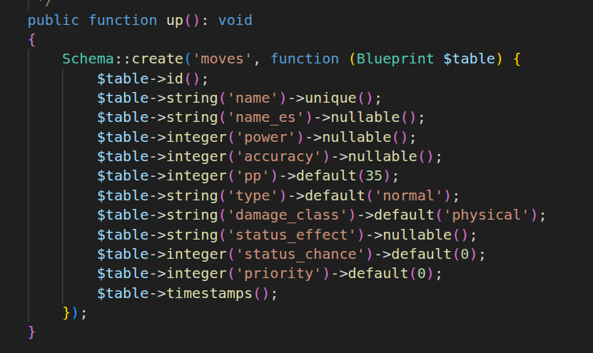 Fragmento de código del backend en Laravel mostrando la lógica de gestión de combates y estadísticas de los Pokémon.
