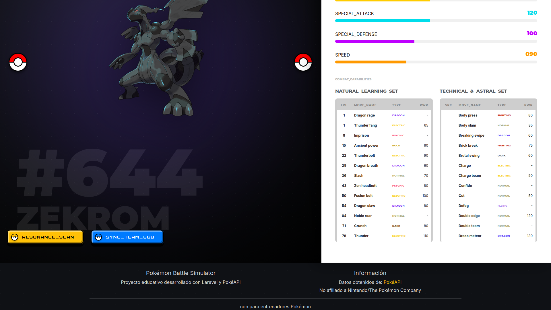 Vista ampliada de un Pokémon con información adicional sobre su evolución y habilidades especiales.